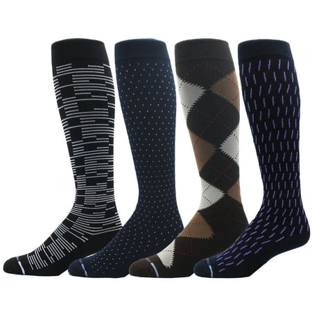 4 Pairs Men's Dr. Motion Athletic Traveler Graduated Compression Knee High Socks