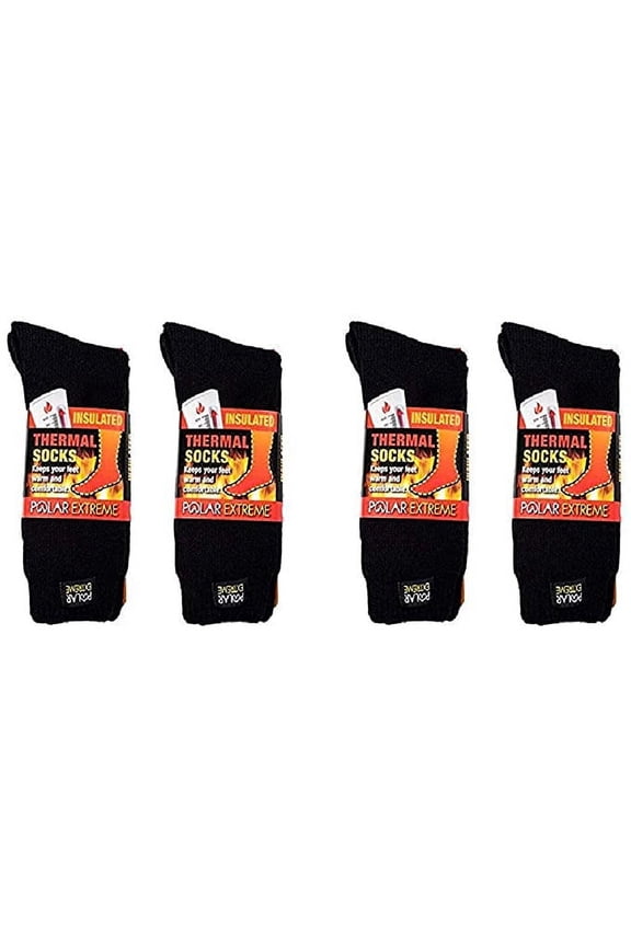 4 Pairs Men's Polar Extreme Super Warm Extra Heavy Thermal Acrylic Winter Socks (Black & Black)