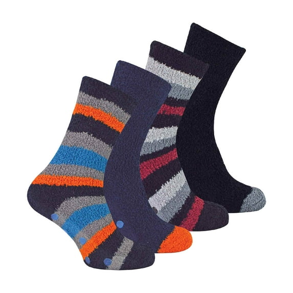 4 Pairs Mens Bed Socks | Sock Snob | Thermal Anti Slip Indoor Fuzzy Cosy Fluffy Slipper Socks