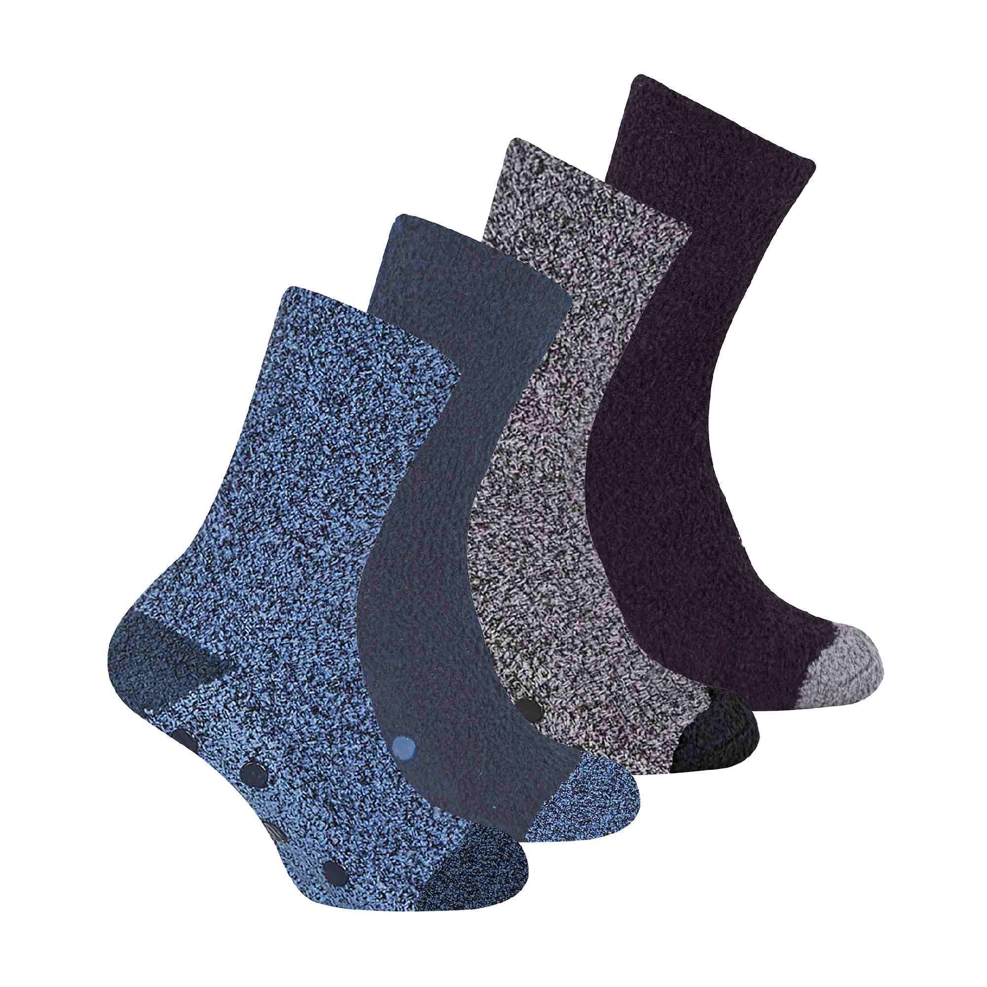 4 Pairs Mens Bed Socks Sock Snob Thermal Anti Slip Indoor Fuzzy
