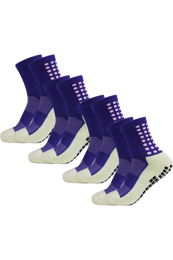 4 Pairs Mens Grip Soccer Socks Non Slip Grippy Women Socks for Football Basketball Sports