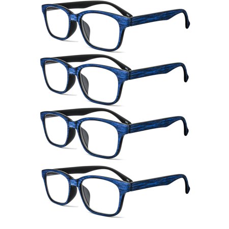 4 Pairs Mens Reading Glasses Spring Hinge Wood Grain Readers +1.0 ~ 3.5