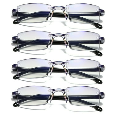 4 Pairs Mens Rectangular Rimless Blue Light Blocking Reading Glasses Unisex Readers +1.00