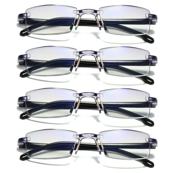 4 Pairs Mens Rectangular Rimless Blue Light Blocking Reading Glasses Unisex Readers +1.00