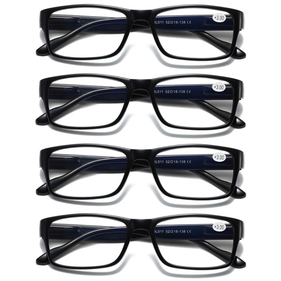 4 Pairs Mens Unisex Blue Light Blocking Reading Glasses Black Spring Hinge Readers +0.75
