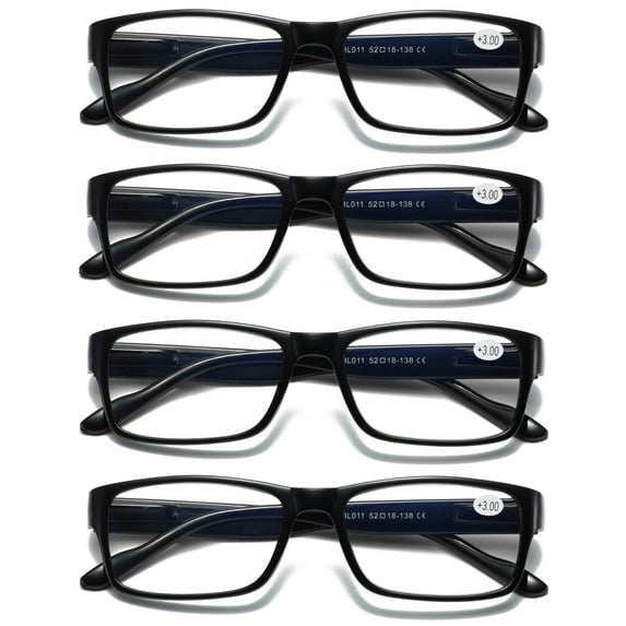 4 Pairs Mens Unisex Blue Light Blocking Reading Glasses Black Spring Hinge Readers +1.00