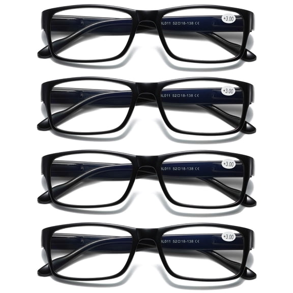 4 Pairs Mens Unisex Blue Light Blocking Reading Glasses Black Spring Hinge Readers +2.75
