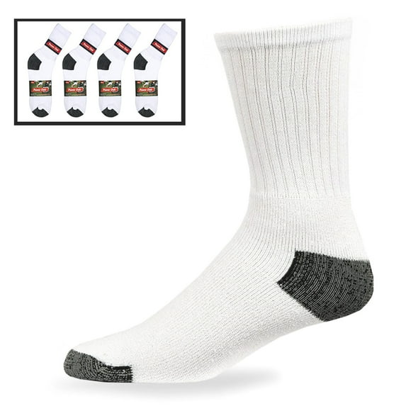 4 Pairs Mens White Sports Crew Socks Cotton Calf Athletic Cushioned Size 10-13