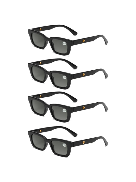 4 Pairs Mens Womens Reading Sunglasses Square Full Tinted Sun Readers +0.75