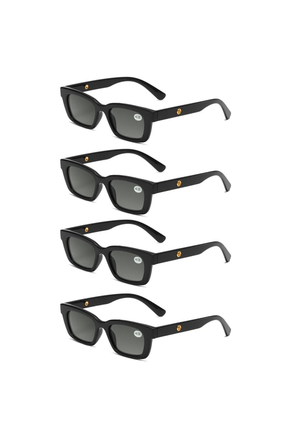 4 Pairs Mens Womens Reading Sunglasses Square Full Tinted Sun Readers +1.25