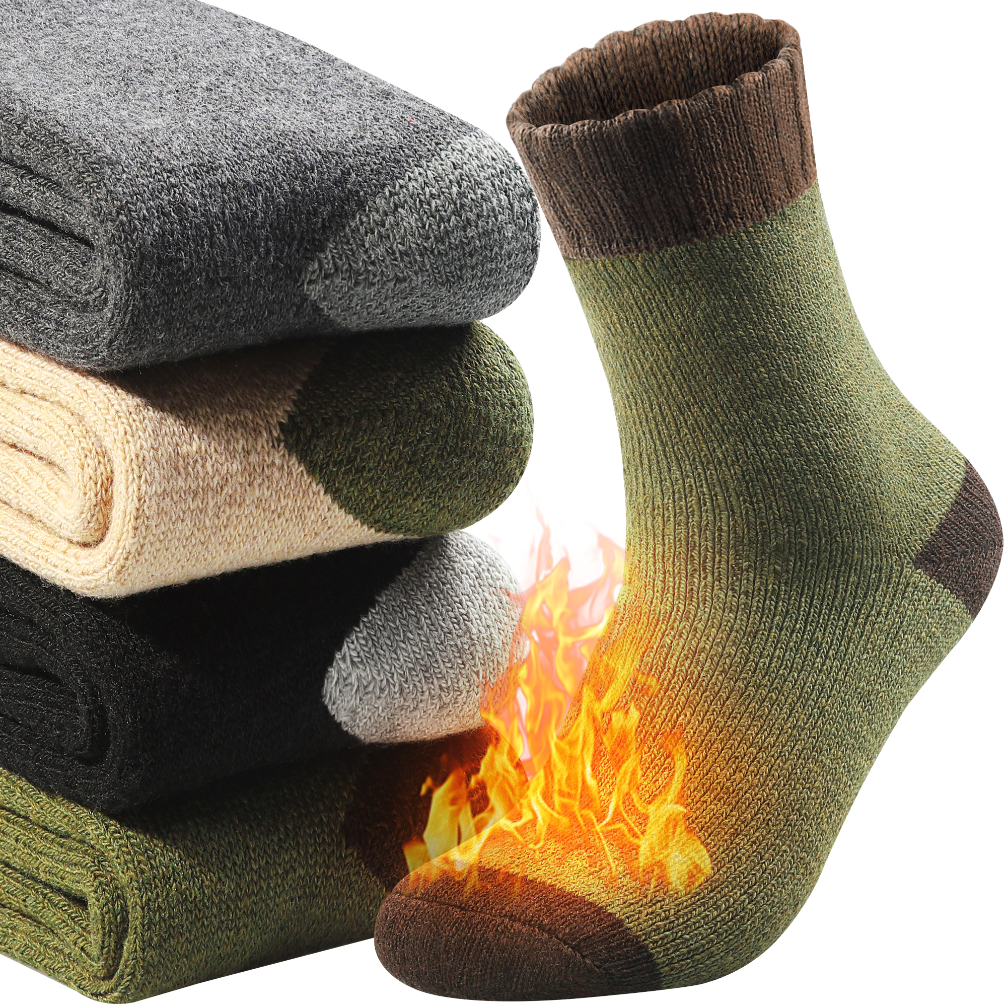 4 Pairs Merino Wool Socks Mens, Super Thick Mens Hiking Socks Thermal ...