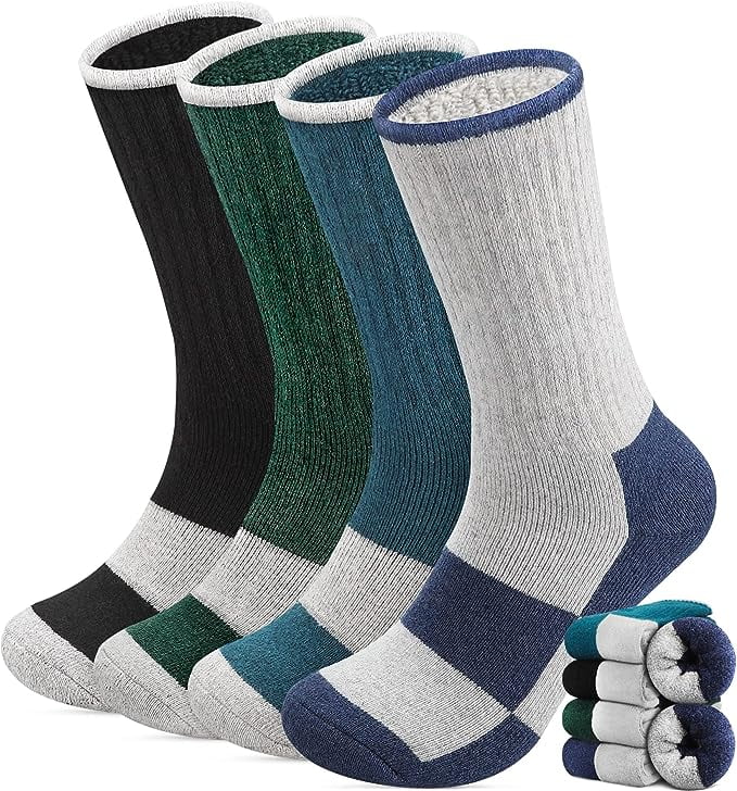 4 Pairs Merino Wool Socks Mens - Thick Thermal Winter Heavyweight Boot ...