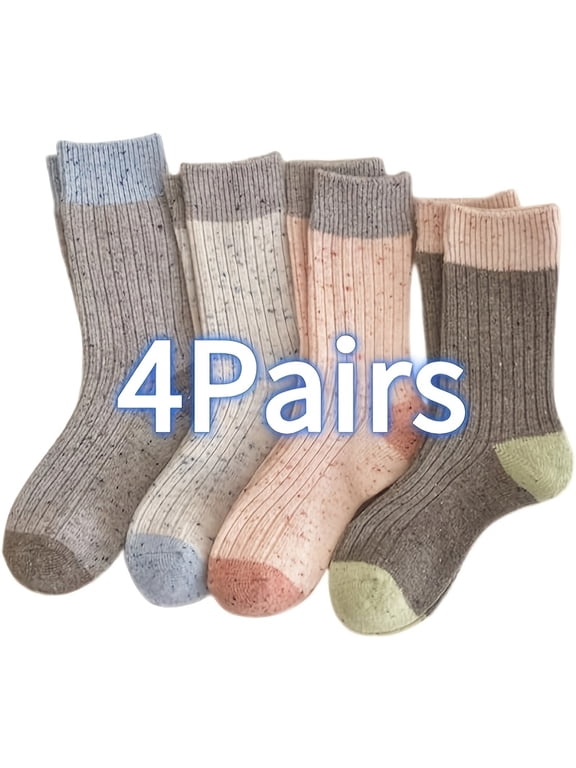 4 Pairs Merino Wool Socks for Women Thermal Winter Cozy Knitting Sockings Crew Work Boot Socks