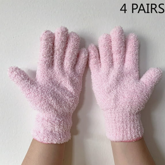 4 Pairs Microfiber Auto Towel Drying Dusting Gloves Cleaning Cloth Supplies for Housekeeping Kitchen House Mirrors Lamps Blinds (Pink,4 Pairs)