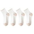 thumbnail image 1 of 4 Pairs Mid-Crew Ruffle Trim Socks with Contrast Toe Heel and Cat Embroidery Design, 4 PK-Khaki, 1 of 6