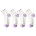 thumbnail image 1 of 4 Pairs Mid-Crew Ruffle Trim Socks with Contrast Toe Heel and Cat Embroidery Design, 4 PK-Purple, 1 of 6