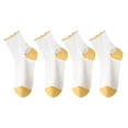 thumbnail image 1 of 4 Pairs Mid-Crew Ruffle Trim Socks with Contrast Toe Heel and Cat Embroidery Design, 4 PK-Yellow, 1 of 6