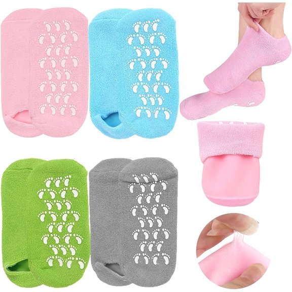 4 Pairs Moisturizing Gel Socks No Slip Gel Spa Socks Gel Heel Socks for Women Men Dry Cracked Feet