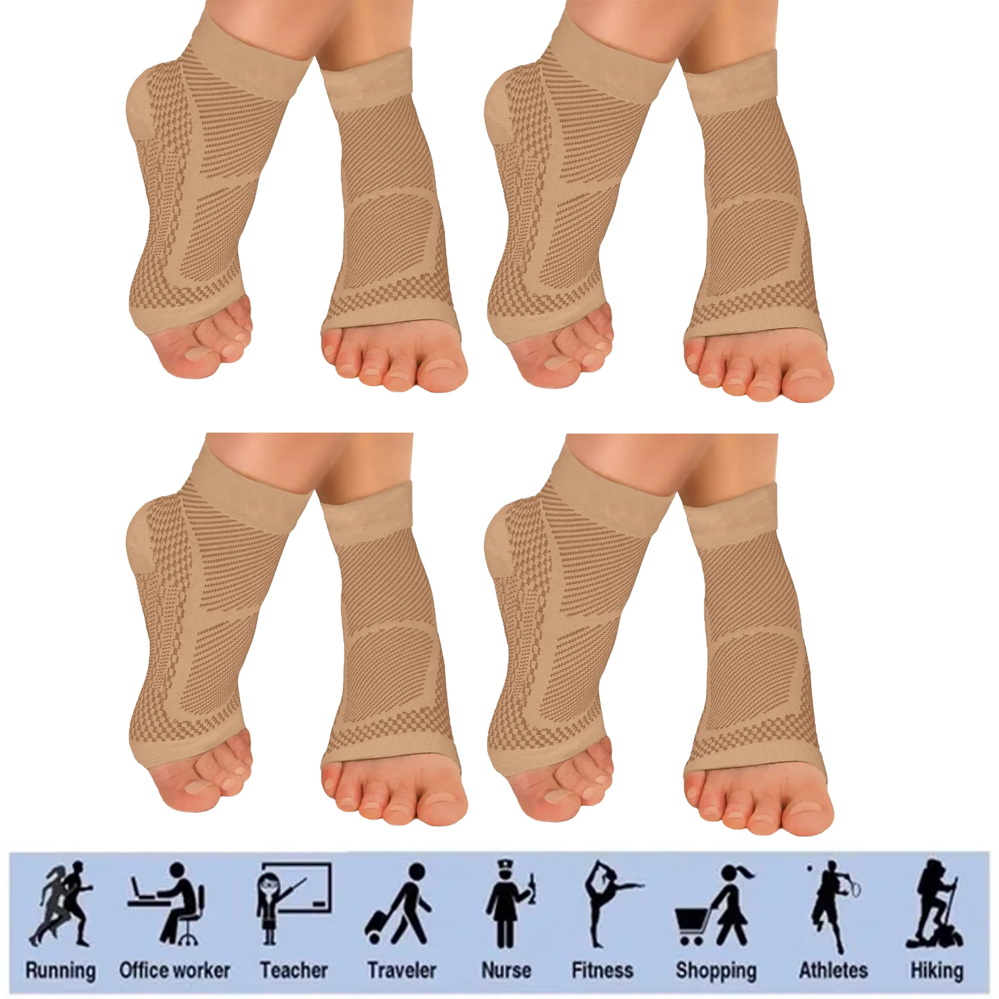 4 Pairs Neuropathy Socks Ankle Brace Socks for Women and Men Plantar