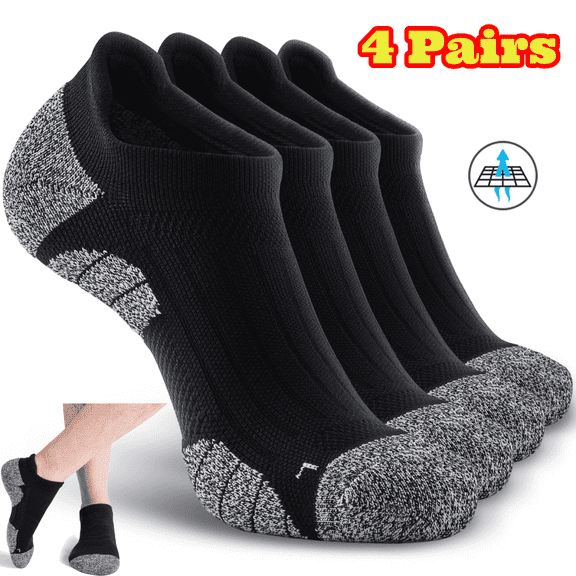4 Pairs No Show Sports Compression Socks for Men Women with Cushion