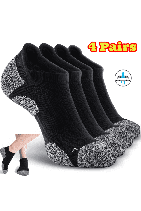 4 Pairs No Show Sports Compression Socks for Men Women with Cushion