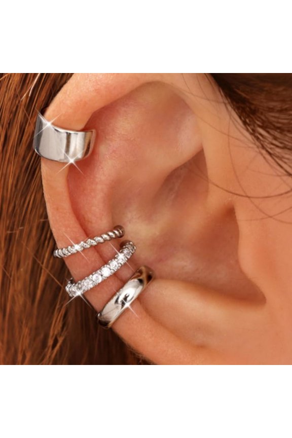 4 Pairs Non-Piercing Ear Cuffs Set - 14K Gold Plated Clip On Cartilage Earrings, Adjustable Fake Helix & Conch Ear Cuffs for Women, Stackable Ear Jewelry