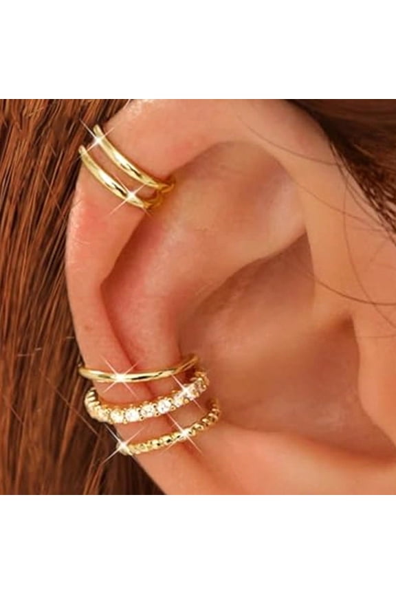 4 Pairs Non-Piercing Ear Cuffs Set - 14K Gold Plated Clip On Cartilage Earrings, Adjustable Fake Helix & Conch Ear Cuffs for Women, Stackable Ear Jewelry