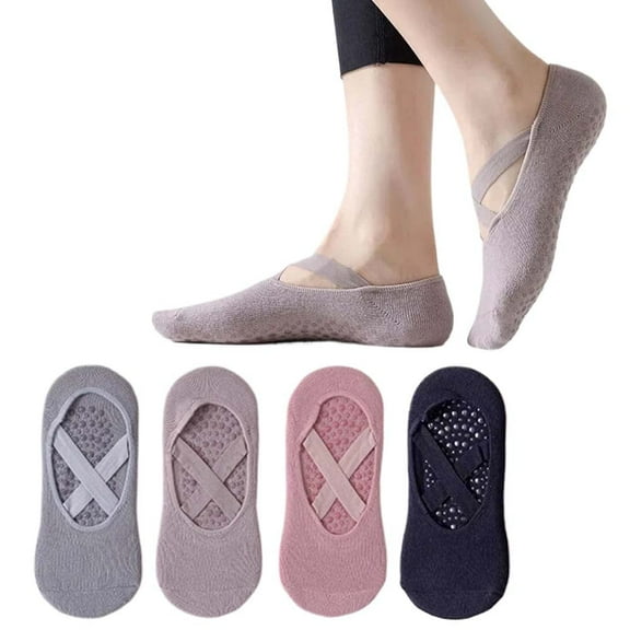 4 Pairs Non-Slip Ankle Yoga Socks for Women – Grip Socks for Pilates, Ballet & Home Workouts, Breathable Cotton