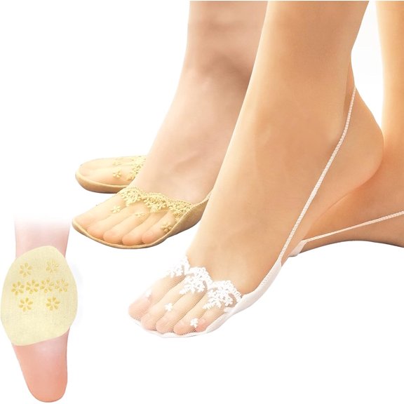 4 Pairs Non-Slip Breathable Lace No Show Socks, Toe Topper Half Socks, Low Cut Liner Slingback Socks.
