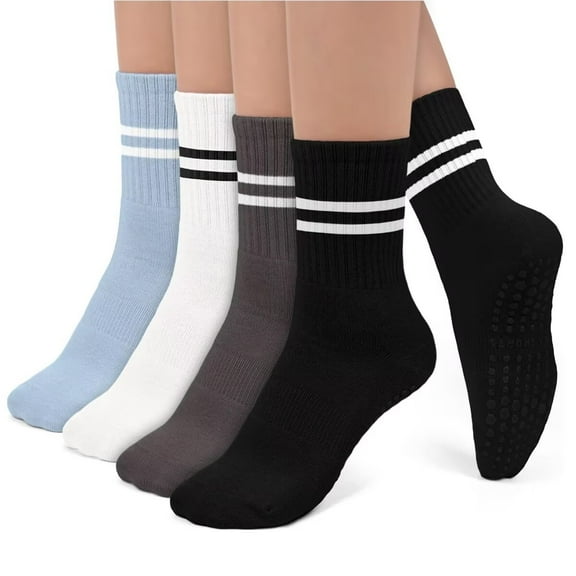 4 Pairs Non Slip Pilates Socks,Yoga Socks for Women, Women's Yoga Socks with Toes, Clasped Pilates Socks for Ballet Pilates Barre Dance E151