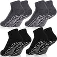 thumbnail image 1 of 4 Pairs Non Slip Socks with Grip, Anti Slip Socks with Cushion,Full Toe Ankle Fall Prevention Socks with Grip,Non Skid Socks for Yoga,Pilates,Dance,Ballet,Men,Women(Black, dark gray), 1 of 9