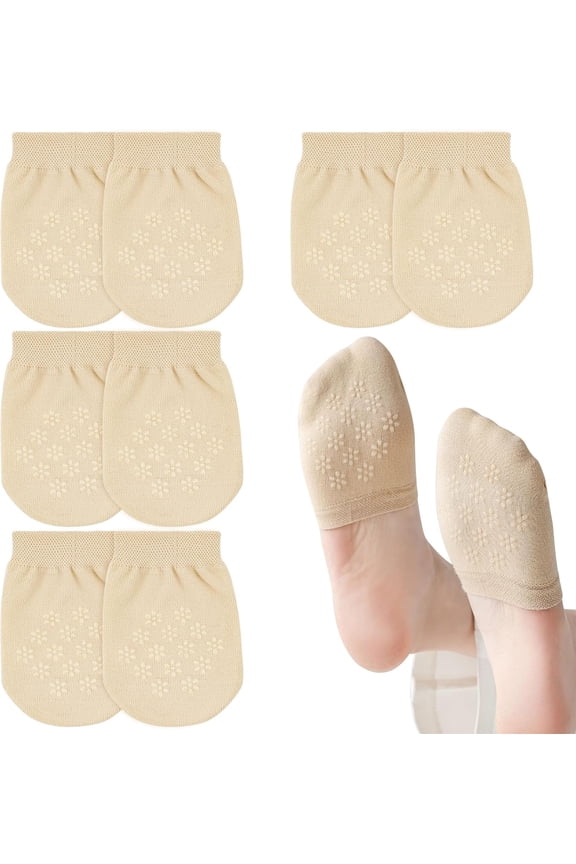 4 Pairs Non-Slip Toe Socks for Women - Half No Show Invisible Seamless Liner Topper Covers