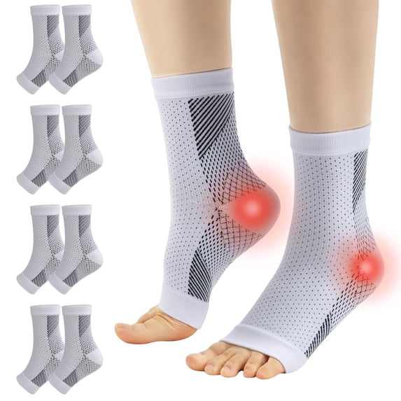 4 Pairs Open Toe Adjustable Ankle Brace Compression Sleeves with Arch Support for Women & Men , Relief for Swelling, Plantar Fasciitis, and Sprains – Step into Comfort and Stability