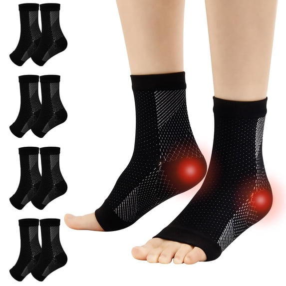 4 Pairs Open Toe Adjustable Ankle Brace Compression Sleeves with Arch Support for Women & Men , Relief for Swelling, Plantar Fasciitis, and Sprains – Step into Comfort and Stability