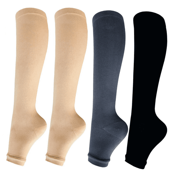 4 Pairs Open Toe Compression Socks for Men & Women 15-20 mmhg Graduated Athletic for Running Nurses Shin Splints Flight Travel