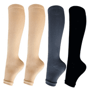 4 Pairs Open Toe Compression Socks for Men & Women 15-20 mmhg Graduated Athletic for Running Nurses Shin Splints Flight Travel