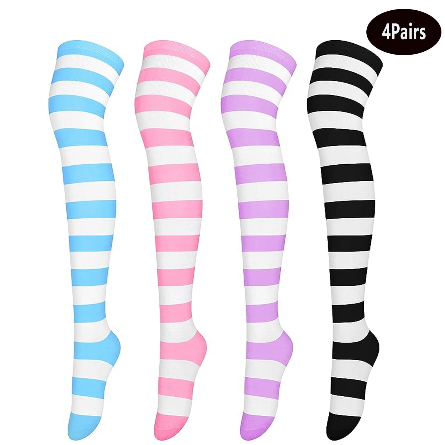 4 Pairs Over Knee High Socks Colourful Stripe Socks Thigh High Socks