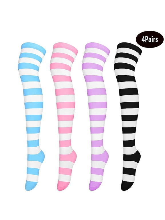 4 Pairs Over Knee High Socks Colourful Stripe Socks Thigh High Socks Cosplay Accessories for Woman Girls