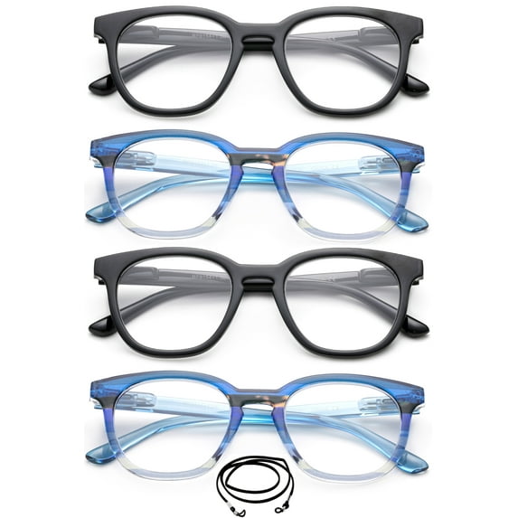 4 Pairs Oversized Reading Glasses for Women Round Circle Frame Women Fashion Reading Glasses Blue & Black Women Reading Glasses +2.00