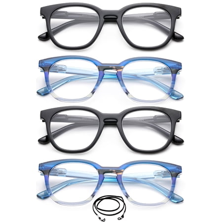 4 Pairs Oversized Reading Glasses for Women Round Circle Frame Women Fashion Reading Glasses Blue & Black Women Reading Glasses +2.50