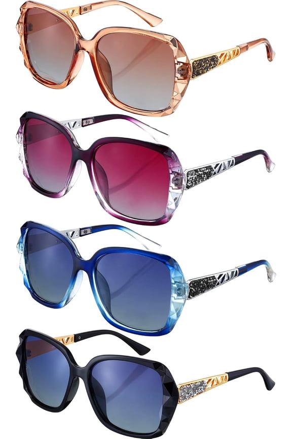4 Pairs Oversized Sunglasses Women Sparkling Frame Ladies Polarized Square Sunglasses