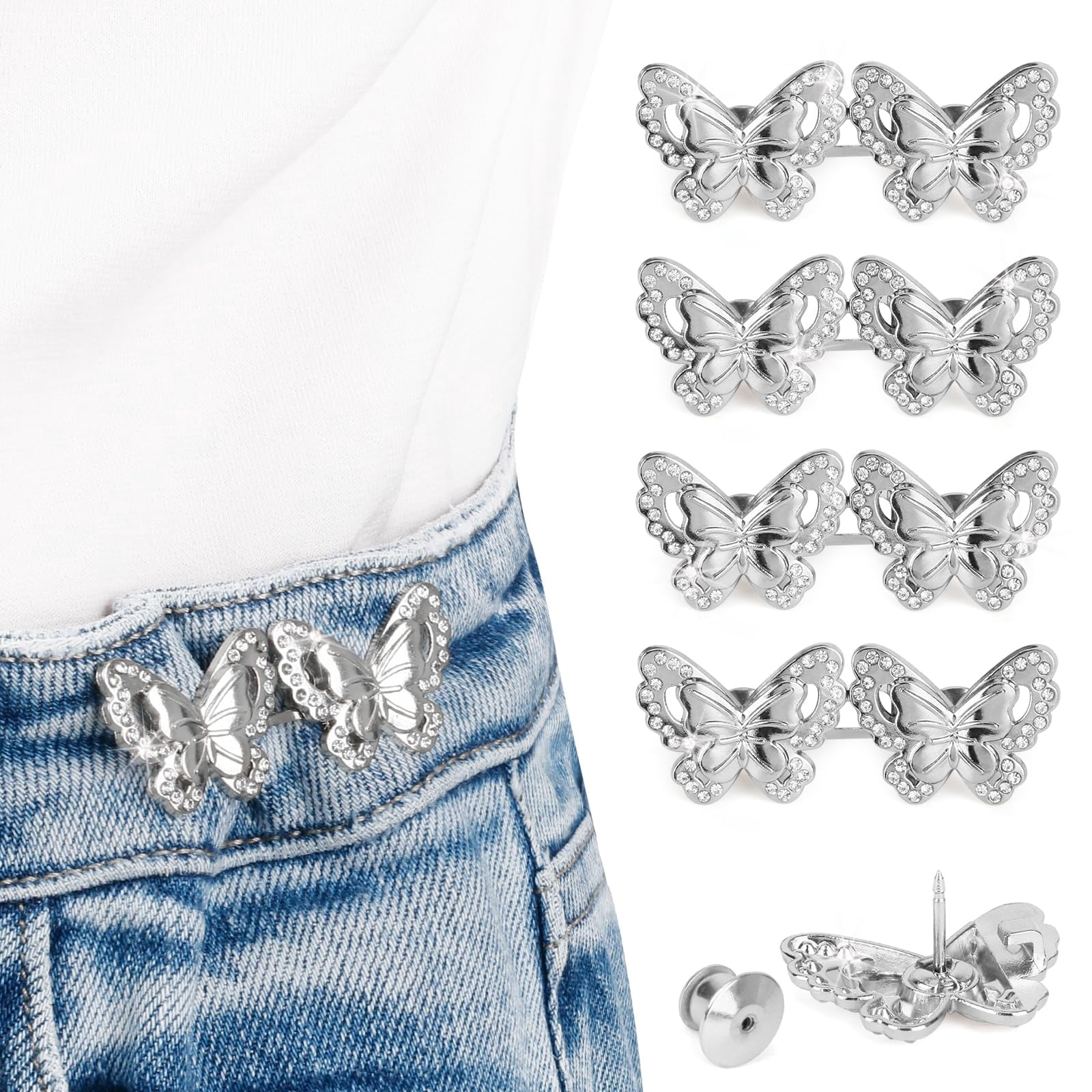 4 Pairs Pant Waist Tightener, Jean Buttons for Loose Jeans, No Sew and ...