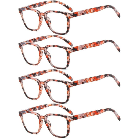4 Pairs of Personalized Red Floral Square Oversized Black Reading Glasses 1.50 for Men and Women, Fashionable Trendy Presbyopic Glasses Spring Hinge Readers +1.50