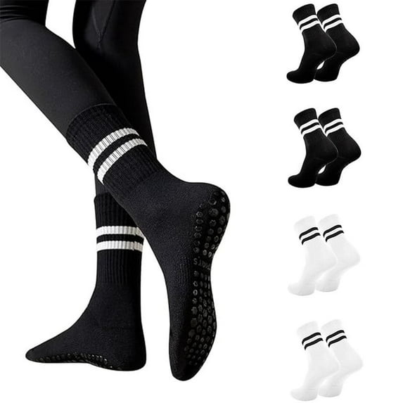 4 Pairs Pilates Socks with Grips for Women, Non-Slip Yoga Athletic Socks for Barre Barefoot Workout