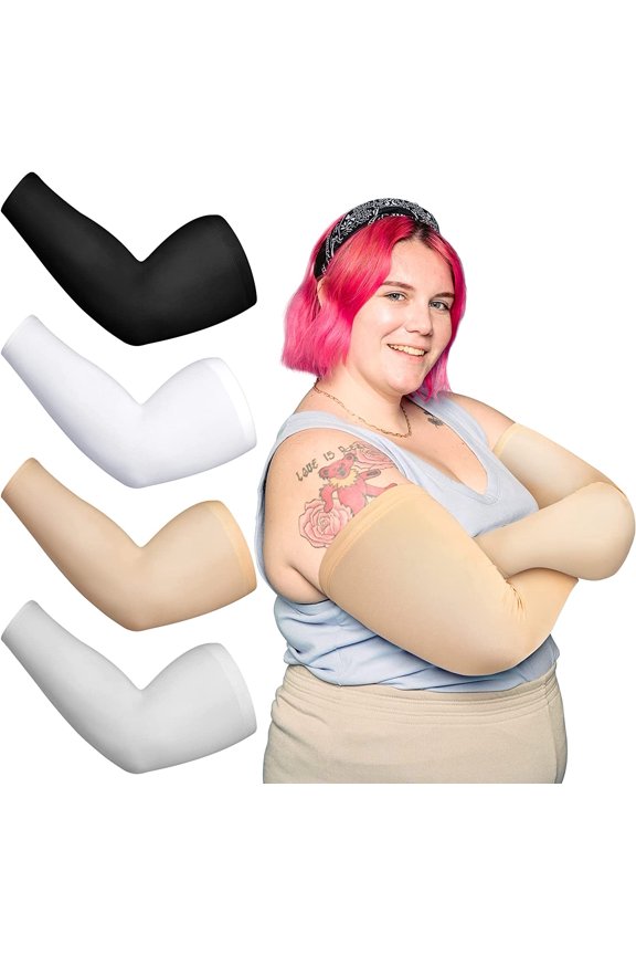 4 Pairs Plus Size Arm Sleeves UV Sun Protection Cooling Ice Silk Oversized Compression Sleeve Cover for Women