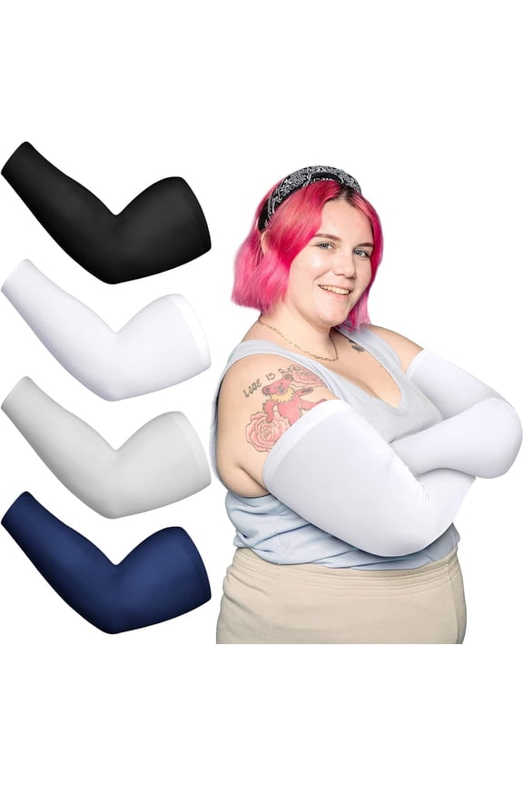 4 Pairs Plus Size Arm Sleeves UV Sun Protection Cooling Ice Silk Oversized Compression Sleeve Cover for Women