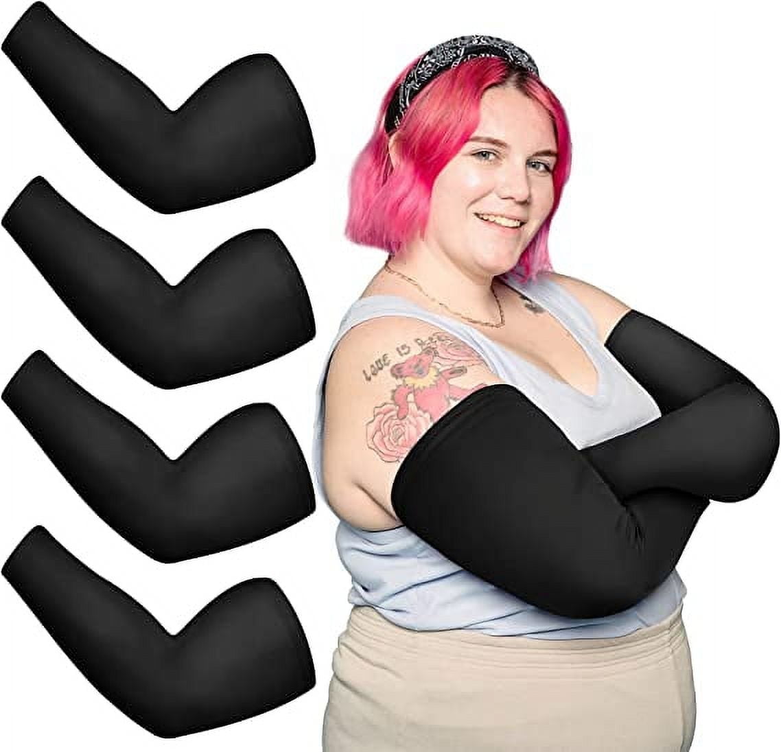 2 Pairs Plus Size XXL Cooling Arm Sleeves - UV Sun Protection, Ice Silk Compression For Men & Women, Tattoo Cover Driving & Outdoor Sports