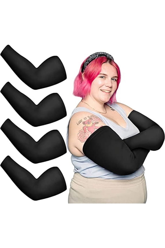4 Pairs Plus Size Arm Sleeves UV Sun Protection Sleeves Cooling Ice Silk Oversized Arm Compression Sleeve Covers for Women