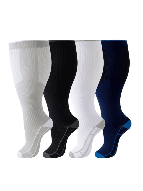 4 Pairs Plus Size Athletic Compression Socks for Men Outdoor Sports ,Running,Cycling,Travel