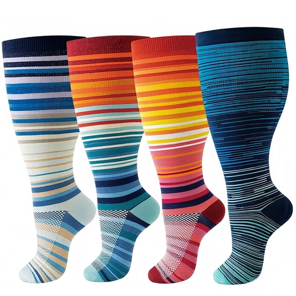 4 Pairs Plus Size Compression Socks For Women Men,20-30 MmHg Wide Calf Knee High Support Stockings For Circulation,Athletic,Nurse,Running